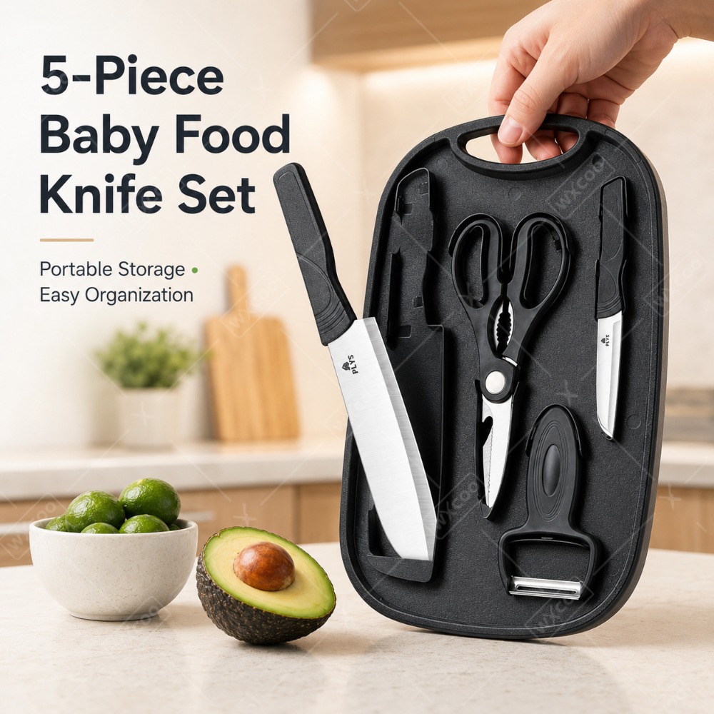 Baby Food Knife Set - ベビーフード調理用ナイフセット、カッティングボード、ステンレス製調理器具、ピーラー、ハサミ、幼児食作り用トラベルキット