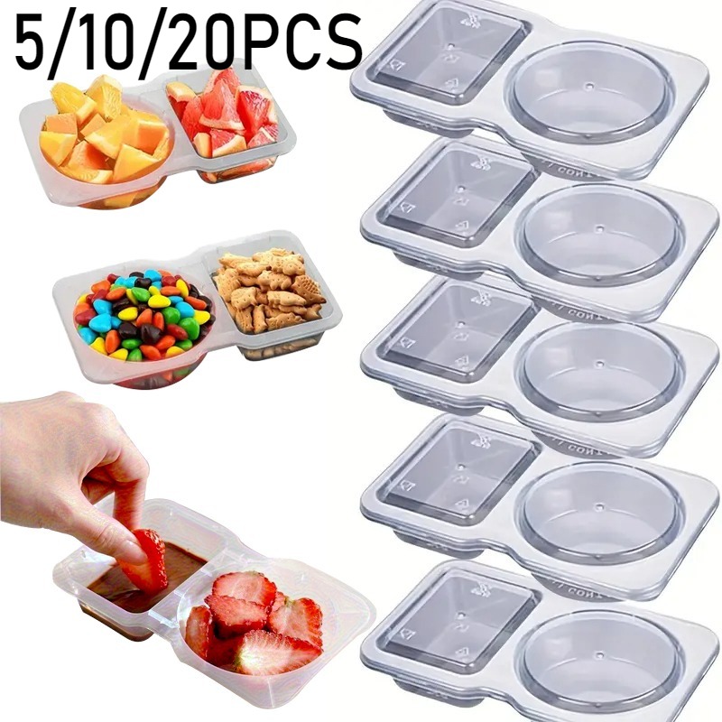 Snack Container Travel - 5/10/20 個二重コンパートメント調味料容器蓋付きポータブルコンパートメントスナック容器ソースサンプリングピクニック旅行