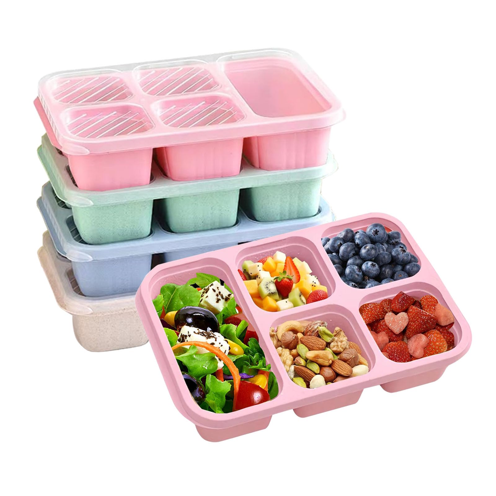 Snack Container Travel - 1個入り弁当箱、旅行や仕事に最適、5つのコンパートメント付きスナックボックス容器