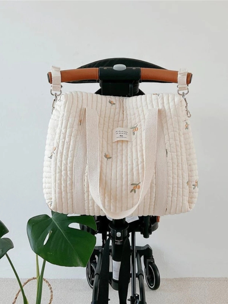 Baby Food Organizer - 韓国スタイル新生児ケアおむつバッグミイラショルダーバッグ刺繍キルティングベビーカーおむつ収納オーガナイザー大型ハンドバッグ