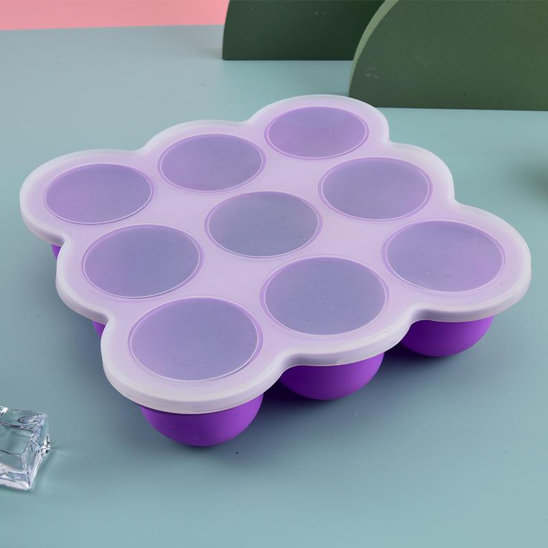 Baby Kitchen Food - ベビーフードシリコン容器 9グリッド冷凍トレイ 漏れ防止蓋 簡単リリース 自家製ピューレ保存用