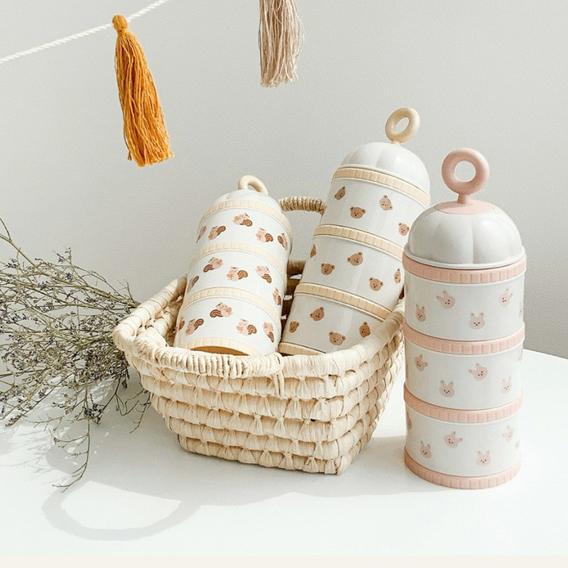 Baby Food Organizer - かわいいクマの粉ミルクボックス離乳食アクセサリー新生児 3 層粉ミルクディスペンサー容器ボックスボトル授乳母子供