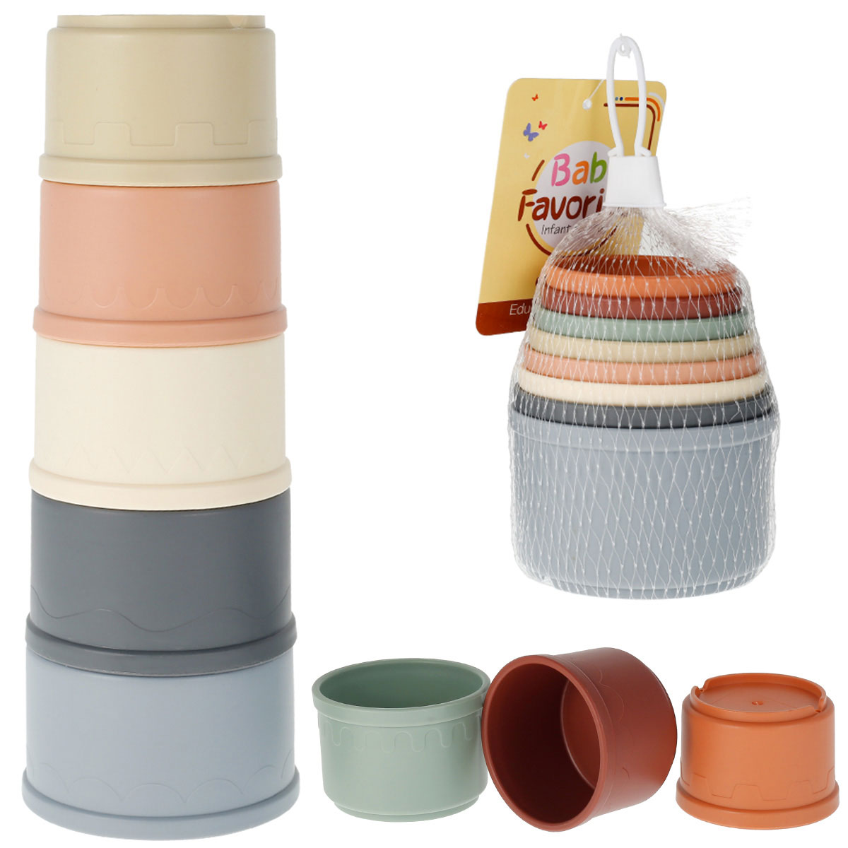 Baby Food Nestum - 赤ちゃん、ネスティングカップ、色とサイズの認識、滑らかなエッジ、カラフルなウサギ、スタッキングカップセット用のスタッキングカップのおもちゃ