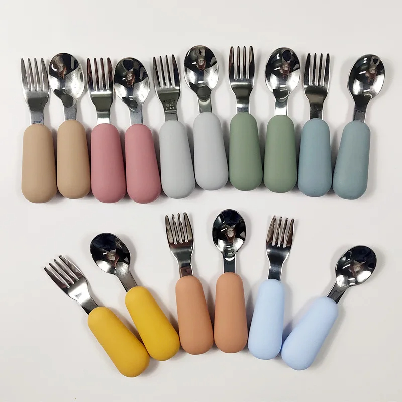 Baby Food Knife Set - ベビーガジェット食器セット子供食器ステンレス鋼幼児食器カトラリー漫画幼児食品給餌スプーンフォーク
