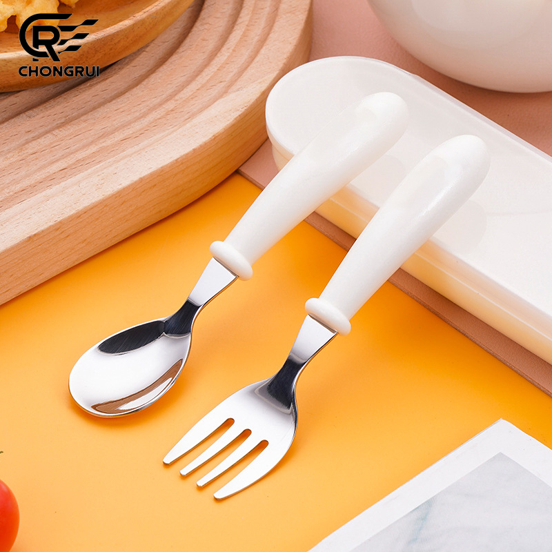 Baby Food Knife Set - 304 ステンレス鋼キッズスプーンフォークセットベビーフードトレーニング食器ポータブル給餌器具セット幼児が食べることを学ぶため