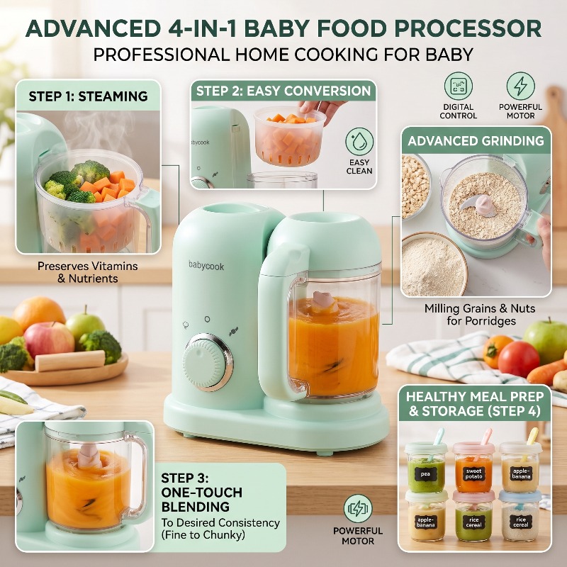 Baby Food Steamer - 多機能高精度ベビーフードグラインダー小型自動4in1調理蒸し器クッカーブレンダーベビーフードマシンブレンダー