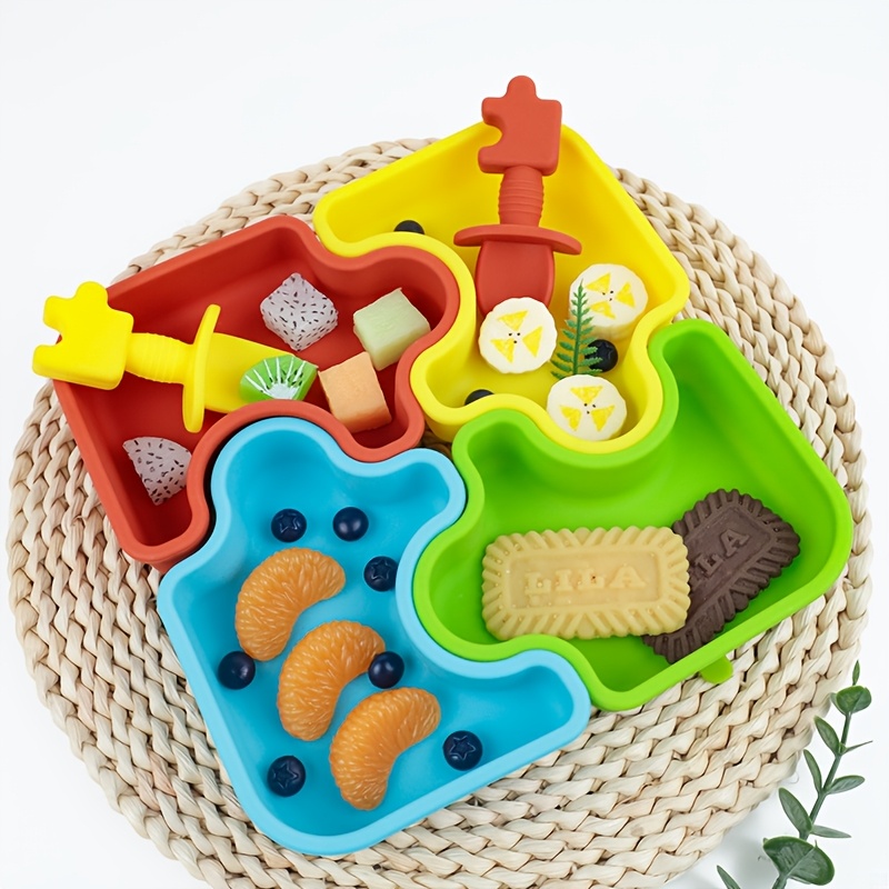 Baby Food Grater - 6個/セット ベビーシリコン製食器セットには、スプーン1本、フォーク1本、吸収性高温耐性プレート4枚が含まれています。