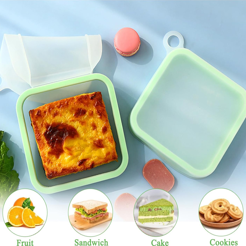 Snack Container Travel - シリコーンサンドイッチトースト弁当箱ハンドル付きポータブルサンドイッチ収納ボックス食品容器スナックボックス弁当箱サンドイッチ容器