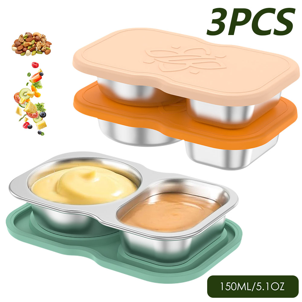 3 個 150 ミリリットル二重コンパートメント調味料容器ス - Snack Container Travel のレビューと価格
