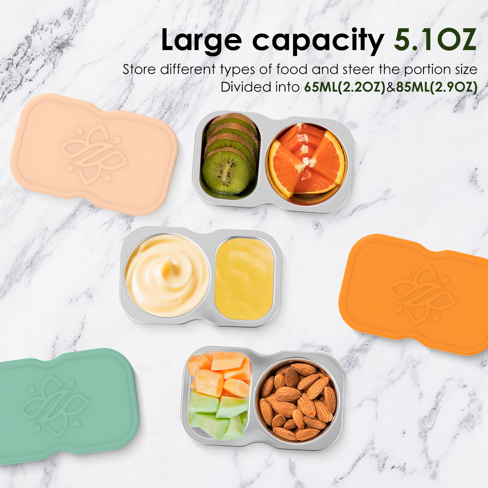 3 個 150 ミリリットル二重コンパートメント調味料容器ス - Snack Container Travel のレビューと価格