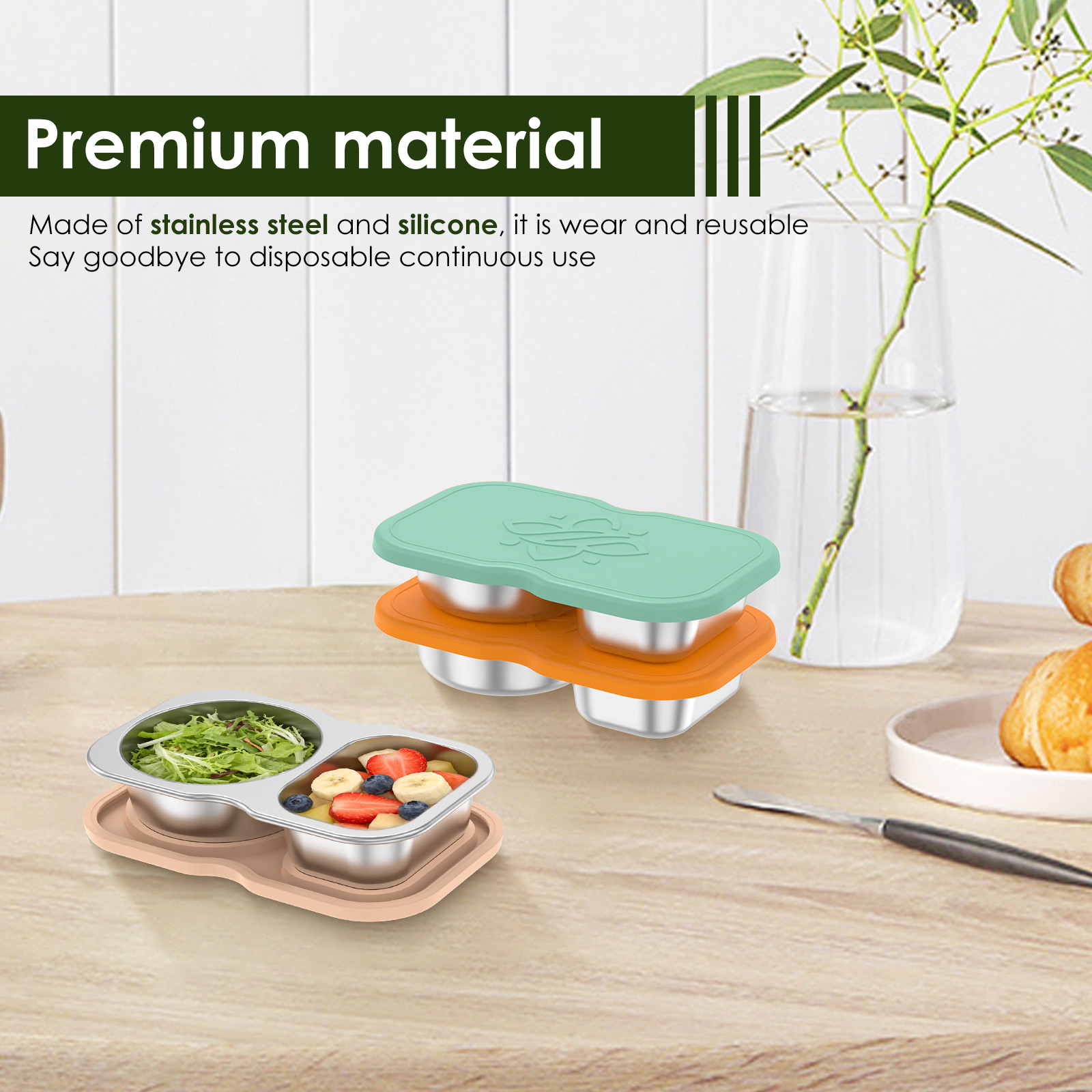 3 個 150 ミリリットル二重コンパートメント調味料容器ス - Snack Container Travel のレビューと価格