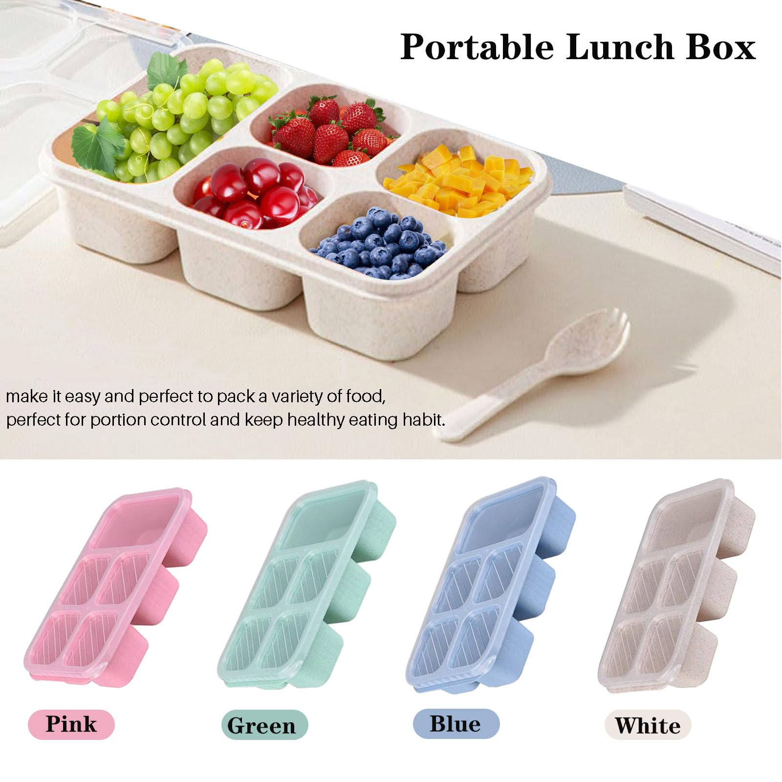 1個入り弁当箱、旅行や仕事に最適、5つのコンパートメント付き - Snack Container Travel のレビューと価格
