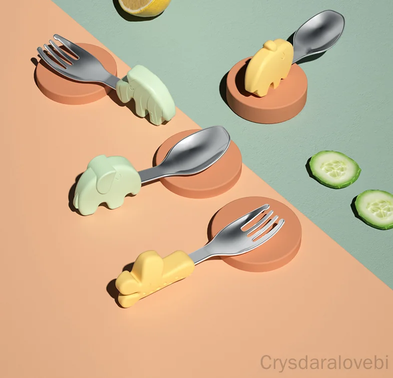 1 セット象ショートフォークスプーンセットベビートレーニング - Baby Food Knife Set のレビューと価格