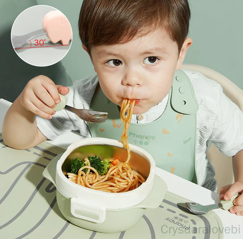 1 セット象ショートフォークスプーンセットベビートレーニング - Baby Food Knife Set のレビューと価格