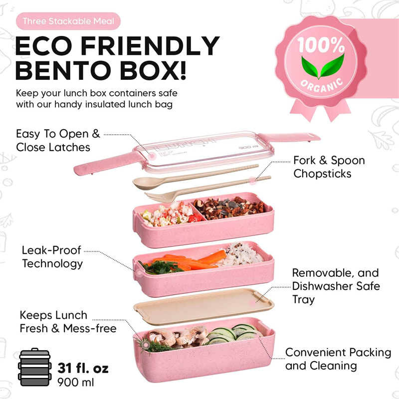 弁当箱3-in-1麦わらストロー,再利用可能な食器,弁当箱, - Snack Container Travel のレビューと価格