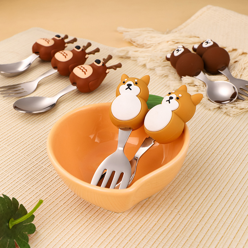 ステンレス製キッズスプーン＆フォークセット、シリコン製ベビー - Baby Food Knife Set のレビューと価格