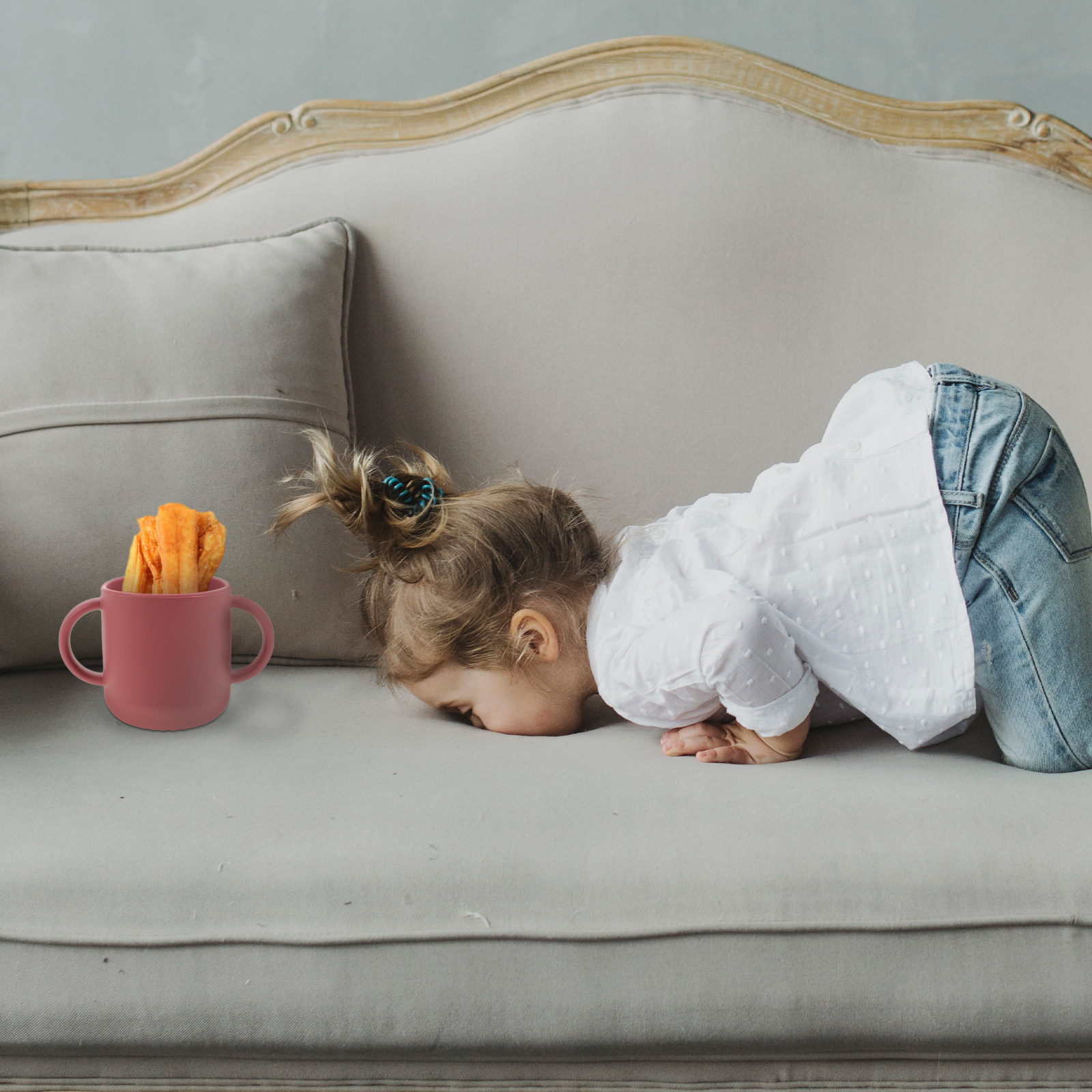 幼児用トレーニングカップ。シリコン製で、持ちやすいハンドル付 - Snack Cup Toddler のレビューと価格