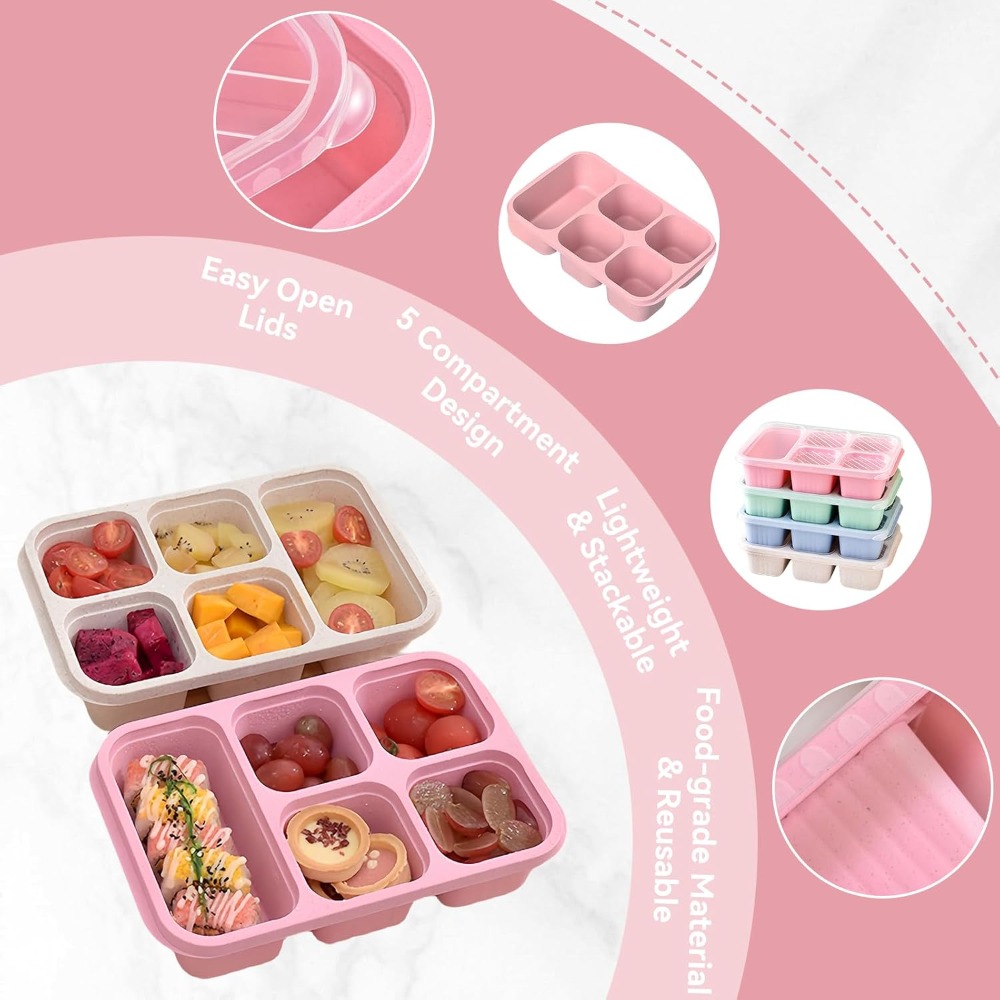再利用可能な5つのコンパートメントが付いた弁当箱、電子レンジ - Snack Container Travel のレビューと価格