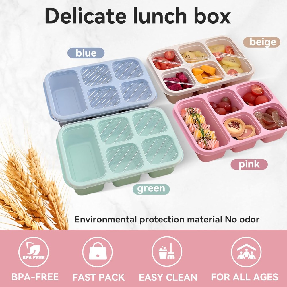 再利用可能な5つのコンパートメントが付いた弁当箱、電子レンジ - Snack Container Travel のレビューと価格