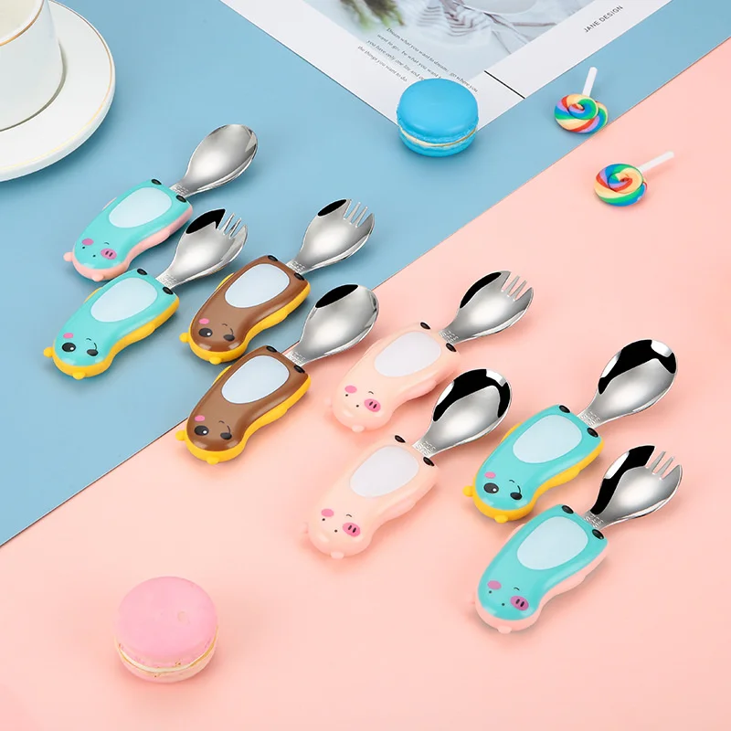 304 子供のポータブル食器セット漫画ベビーフォークスプーン - Baby Food Knife Set のレビューと価格